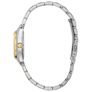 Side profile of the Citizen Corso EW2294-53L, showcasing the elegant two-tone case and bracelet design.