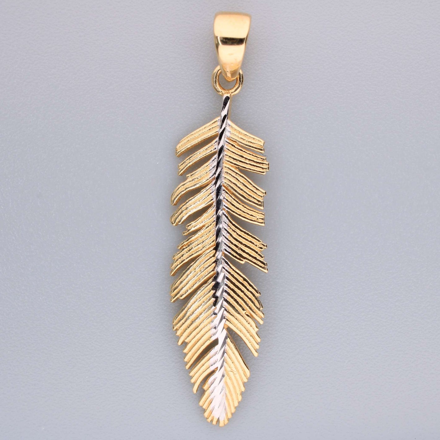14K Two-Tone Gold Feather Charm