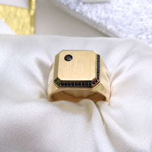 14K Yellow Gold Black CZ Men's Ring