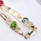14K Yellow Gold CZ Colorful Heart Bracelet 5mm 7.5in