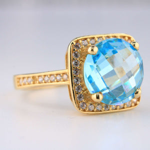 14K Yellow Gold Blue CZ Ring