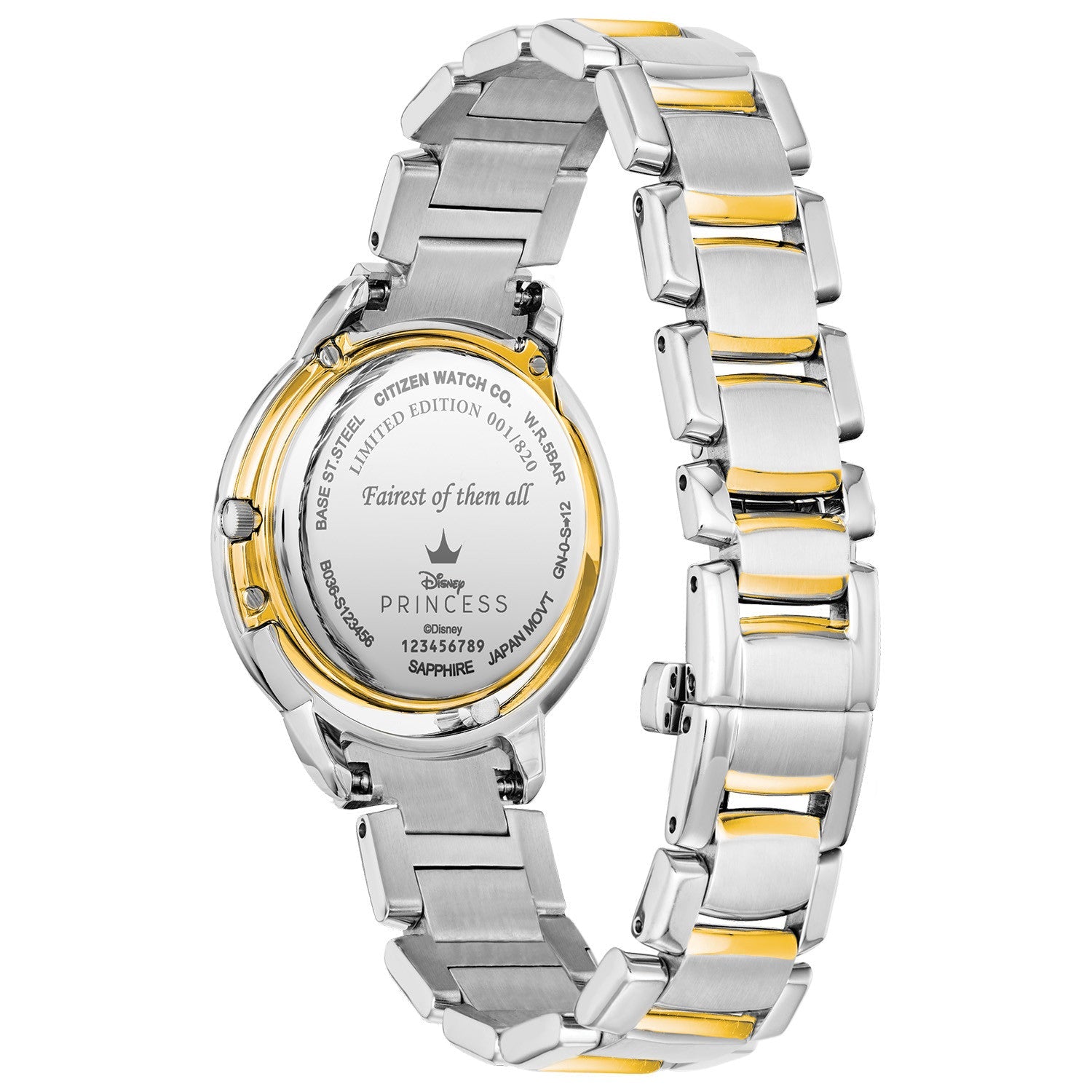 Close-up of the deployment clasp on the Citizen Disney Princess Snow White Diamond & Topaz Accent Women's Watch EW5564-54D
