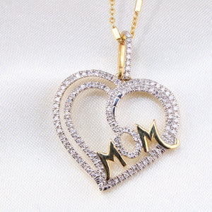 10K Yellow Gold Diamond Heart Mom Charm