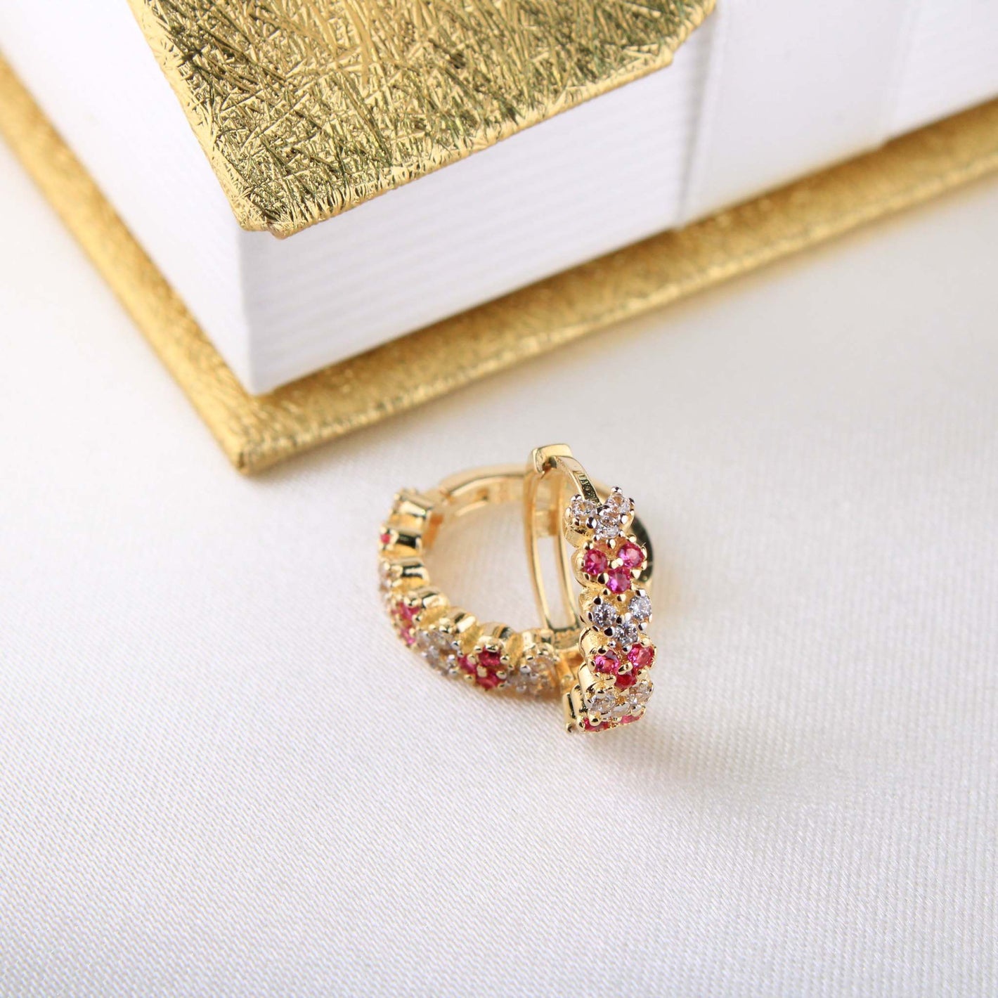 14K Yellow Gold CZ Hoops